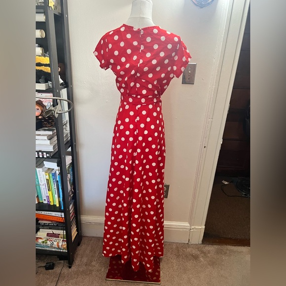 NWOT Red Polka Dot Maxi Dress with Self Tie Waist Size M - Picture 6 of 8